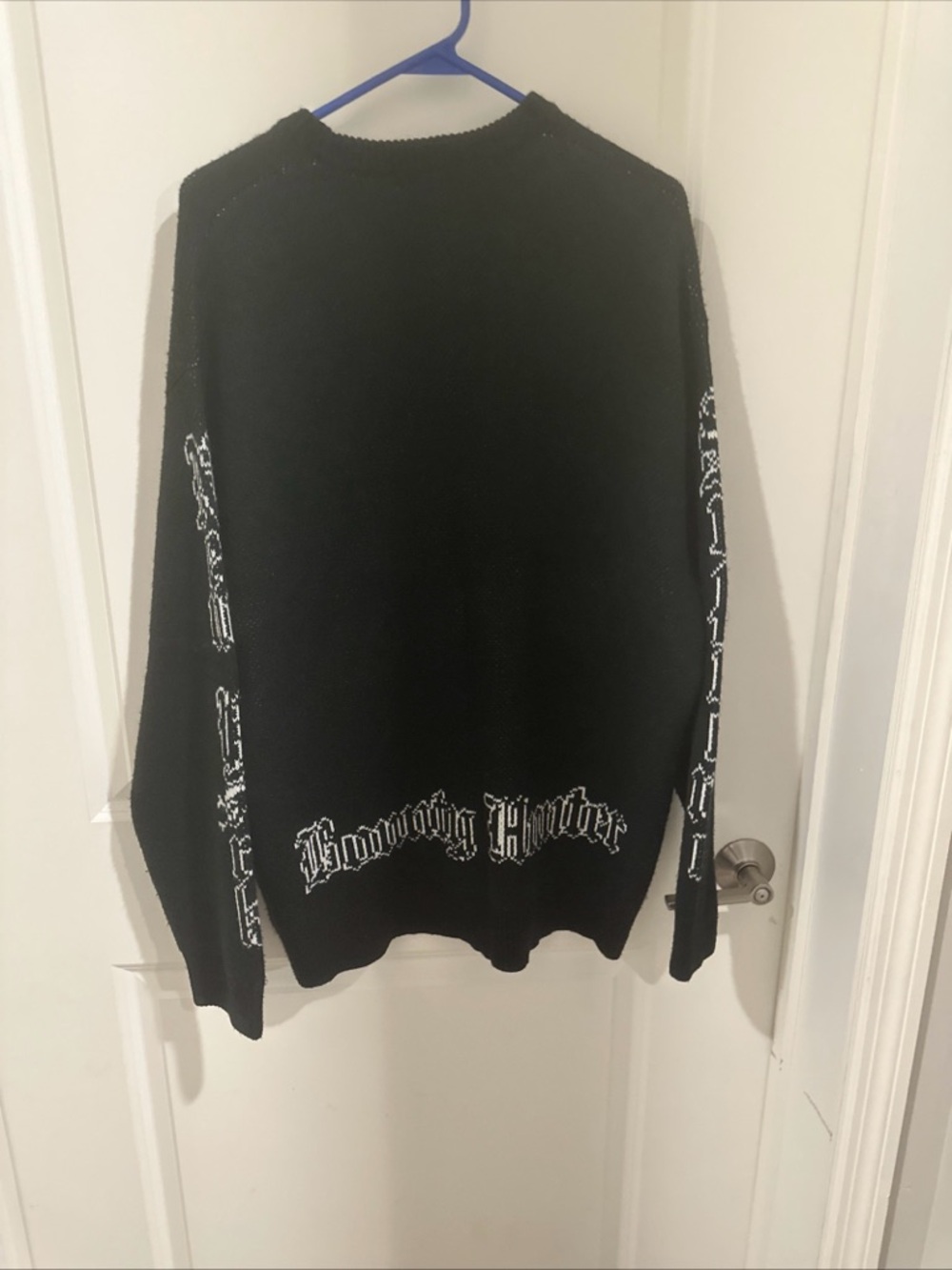 Supreme Black Crewneck Sweater with White Gothic Text size large